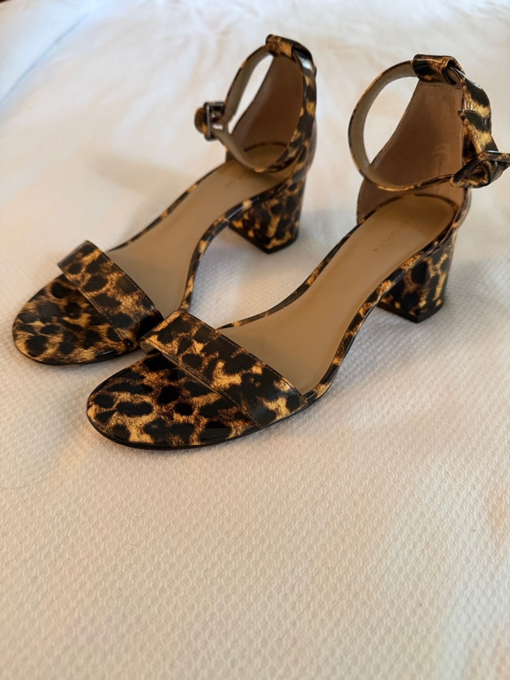 Leopard Print Ankle Strap Block Heel Sandals
